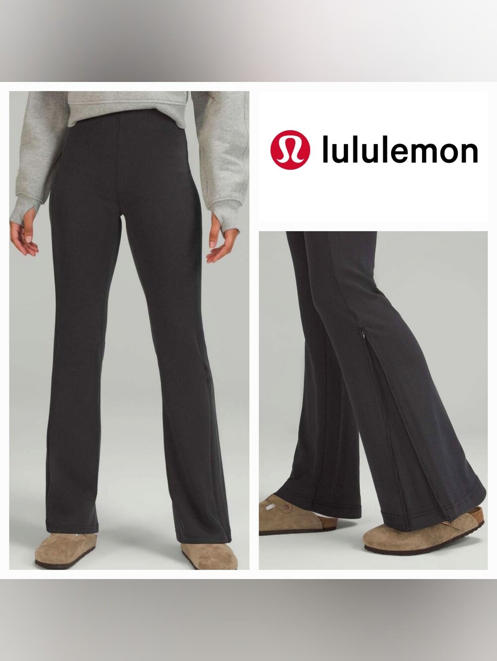 Lululemon Brushed Softstreme Ribbed Pant Zip Flared Black Sz 2 Loungewear